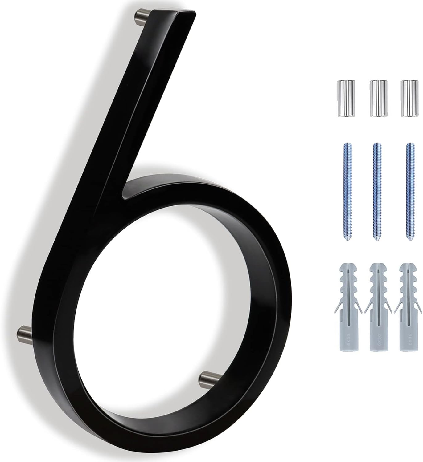 Address Signs - 6 Inch Large Zinc Alloy Modern House Numbers For Outside, Address Numbers For House, Black Metal Floating Sign House Number With Nail Kit For Mailbox Door Home Garden (Large 6)