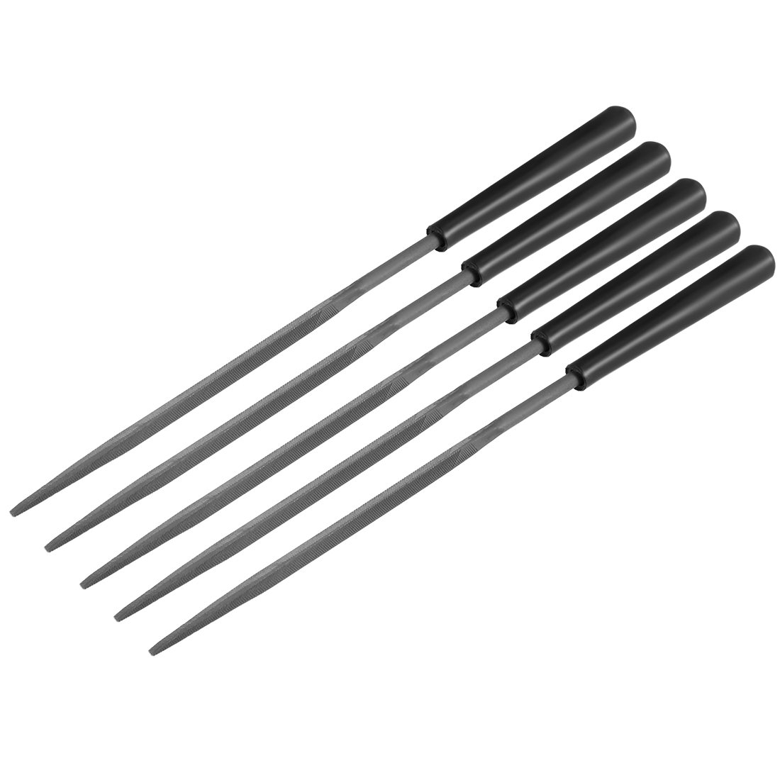 sourcing map 5Pcs Second Cut Steel Triangular Needle File with Plastic Handle, 3mm x 140mm