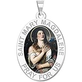 PicturesOnGold.com Saint Mary Magdalene Religious Oval Color Medal - 1/2 Inch X 2/3 Inch - Sterling Silver
