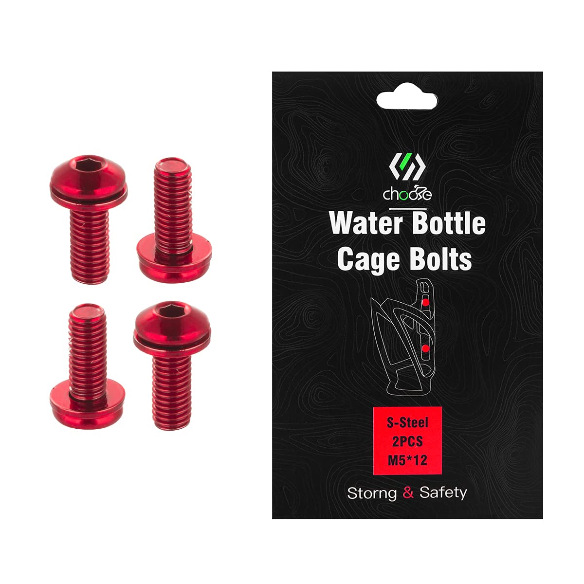 Chooee Water Bottle Cage Bolts M5 x 12mm,4pcs Water Bottle Holder Screws for MTB,Mountain Bike,Road Bicycle Black Red