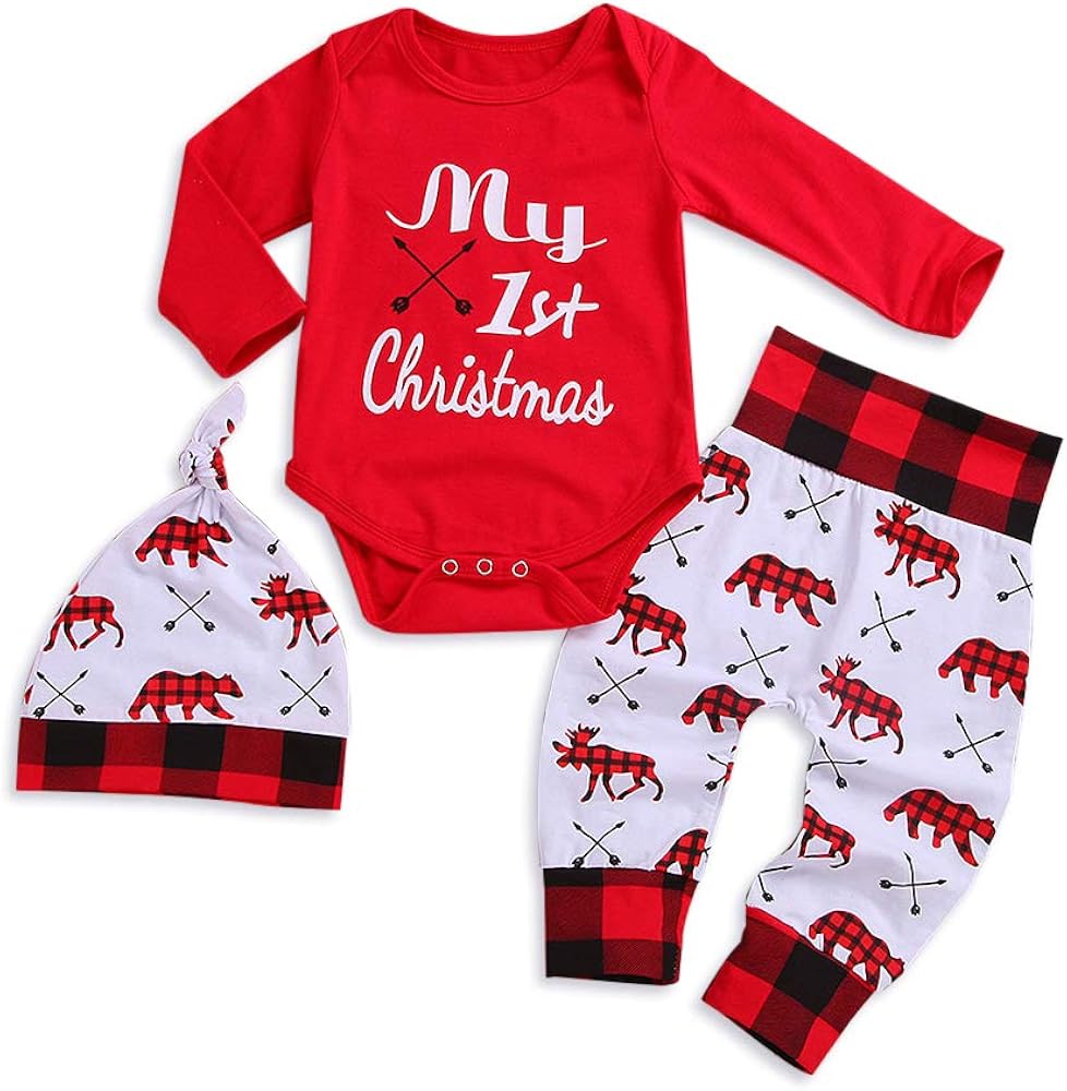 Yaffi My First Christmas Outfit 3Pcs Set Long Sleeves Romper