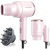 Wavytalk Blow Dryer with Diffuser, Mini Hair Dryer with Folding Handle, 1600W Quiet Lightweight Hairdryer with Diffuser Compact Design, Pinky White