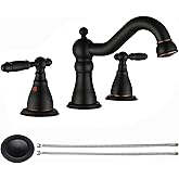 RKF Bathroom Faucets for Sink 3 Oil Rubber Bronze Hole 8 inch Widespread Bathroom Sink Faucet with Drain Double Lever Handle Faucet Bathroom Vanity Faucet Basin Mixer Tap WF013-ORB