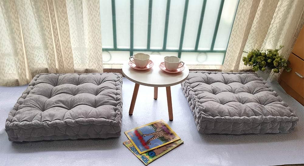 Verpert Floor Pillow, Square Meditation Cushion Floor Seating for Adults, Oversized Tufted seat Cushion Reading Nook for Kids, Yoga Meditation Pillow for Sitting on Floor 25x25 Inch Gray: Kitchen & Dining