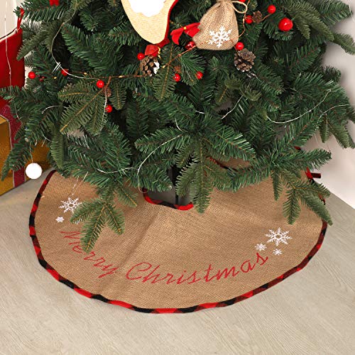 N&T NIETING Burlap Christmas Tree Skirt 30 Inches, Rustic Xmas Tree Skirt for Christmas Decorations, Merry Christmas Tree Ornaments, Holiday Home Decor