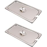 MY MIRONEY Heavy-Duty Stainless Steel 1/3 Size Steam Table Pan Covers (2-Pack) - Commercial Notched Lids with Handle - Lock Heat, Secure Fit for Hotel, School, Cafeteria Food Pans - 12.99"x7.09"