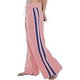 Jianzhixiao Women's Fleece Jogger Sweatpants Double Striped Athletic Track Pants High Waisted Wide Leg Pockets
