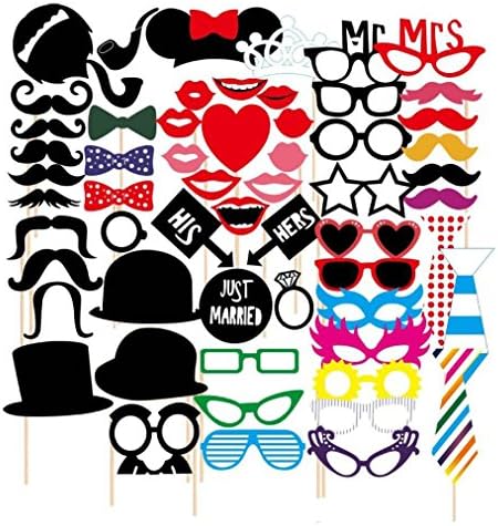 Sun Goodtimes Photo Booth Props DIY Kit for Wedding, Birthday, Party - Fun Accessories Glass Cap Moustache Lips Bow Ties (58 PC NEW)