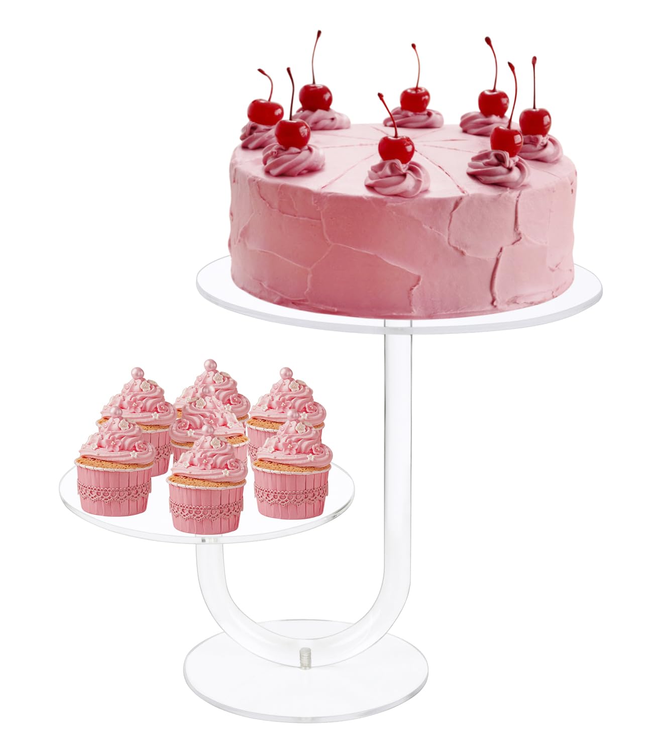 Photo 1 of 2 Tier Cupcake Stand Acrylic Cake Holder - Premium Dessert Display Stands for Dessert Table - Clear Cupcake and Cake Stand Combo for Weddings, Parties, Events, Decorations - Diameter 8" and 10"