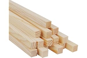 Square Wooden Dowels for Crafts, Wooden Sticks for Crafts, 15 PCS 1/2" x 12" Square Wood Dowel Rods, Unfinished Pine Hardwood
