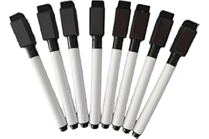 GENERIC Fine tip Dry Erase Black Markers with Magnetic Cap and Eraser, Perfect for Dry Erase Boards and Whiteboards Pack of 8