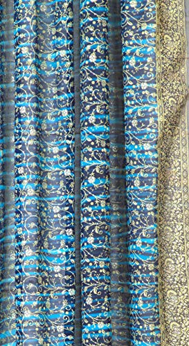 BLUE CURTAIN Window Treatment Draperies Boho Curtains over 20 colors Sari panel 96 inch for bedroom living room dining room kids yoga studio canopy tent W GIFT bag, Navy and Turquoise accents
