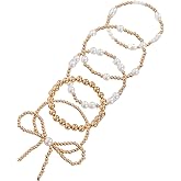 COLORFUL BLING Bow Bowknot Faux Pearl Beaded Ball Stretch Bracelet for Women Friend Jewelry Gift Adjustable Stackable Bracelet-A bow gold