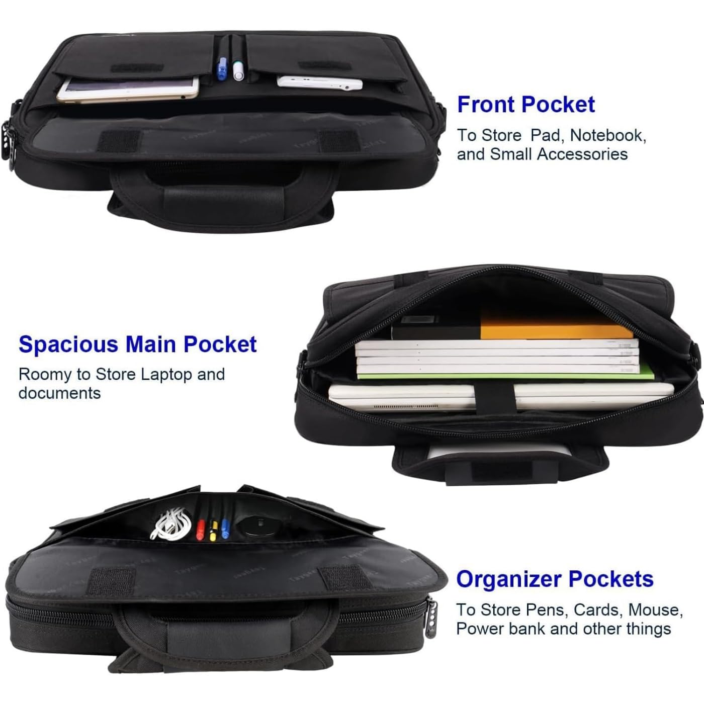 Taygeer Laptop Bag 15.6 Inch, Business Briefcase Gifts for Men Women, Water Resistant Messenger Shoulder Bag with Strap, Premium Office Bag, Carry On Laptop Case for Notebook/Computer/Laptop, Black