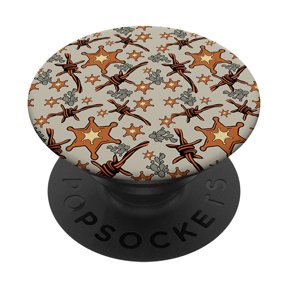 Western Cactus And Sheriff Star Decor For Kids & Country Dad PopSockets Swappable PopGrip