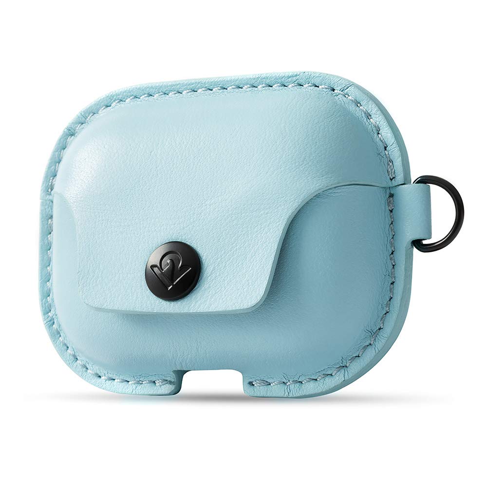 Twelve South AirSnap Pro | Leather Protective Case/Cover with Loss Prevention Clip and Optional Carry Strap for AirPods Pro, Slate Blue