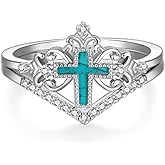 Naxidaze Sterling Silver Turquoise Cross Ring - Modern Turquoise Rings for Women - 925 Sterling Silver, White Gold - One Size - Wedding Ring