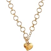 Xelsluthe Chunky Gold Necklace for Women Chunky Heart Necklace Gold Pendant Necklaces Vintage Heart Pendant for Jewelry Gifts On Birthday Holidays Valentine's Day