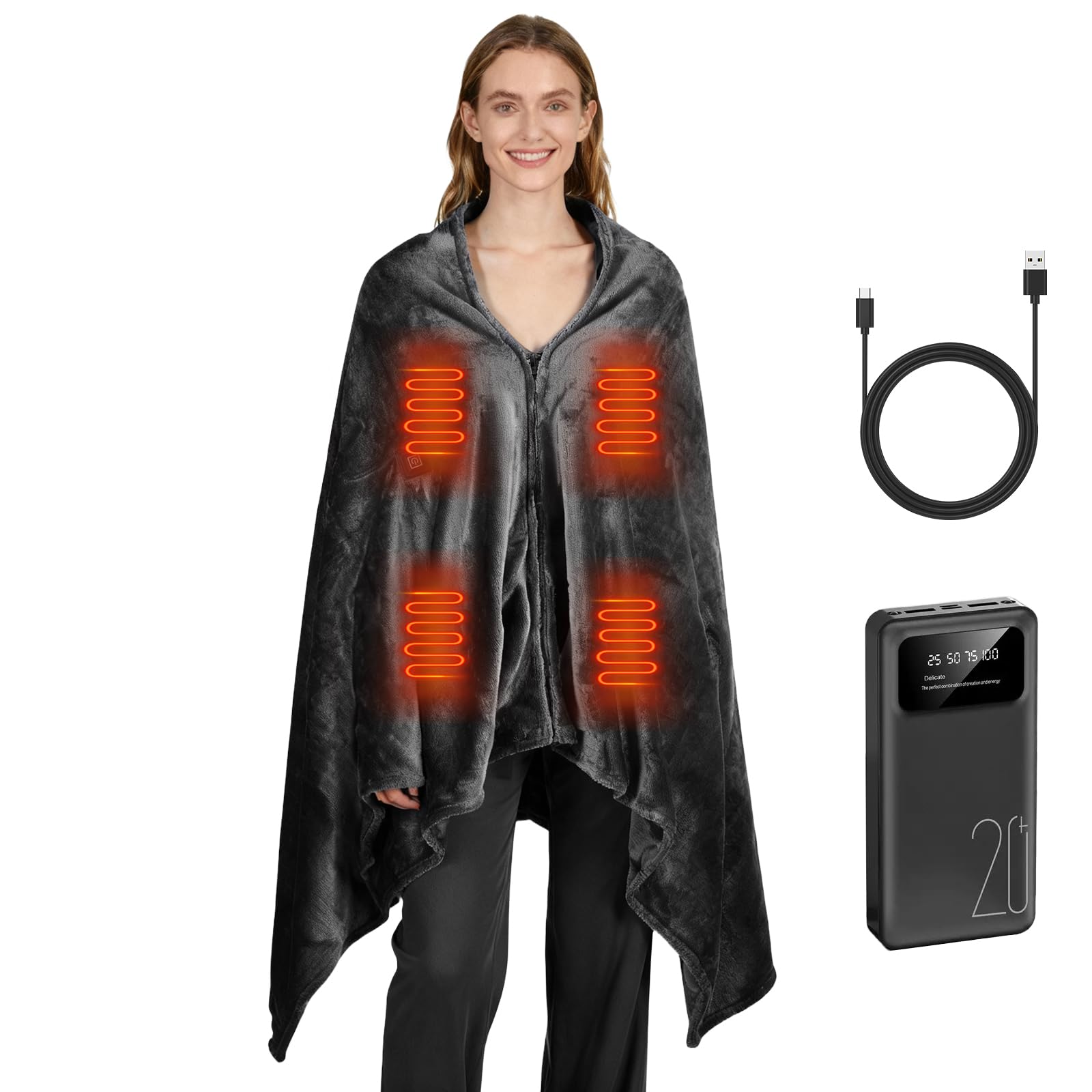 Photo 1 of HychYAYA Cordless Portable Heated Blanket Battery Operated, 20000mAh Battery Rechargeable Heated Blanket with 3 Heating Levels, 70"x40" USB Wearable Electric Blankets for Camping, Home, Office, Car.