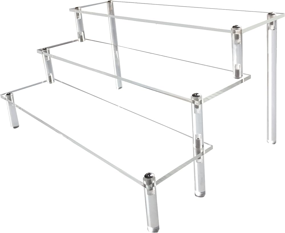 AZEAM Acrylic Riser 3 Tier Clear Display Stand 12in Shelves 2in Height