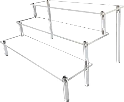 AZEAM Acrylic Riser 3 Tier Clear Display Stand 12in Shelves 2in Height