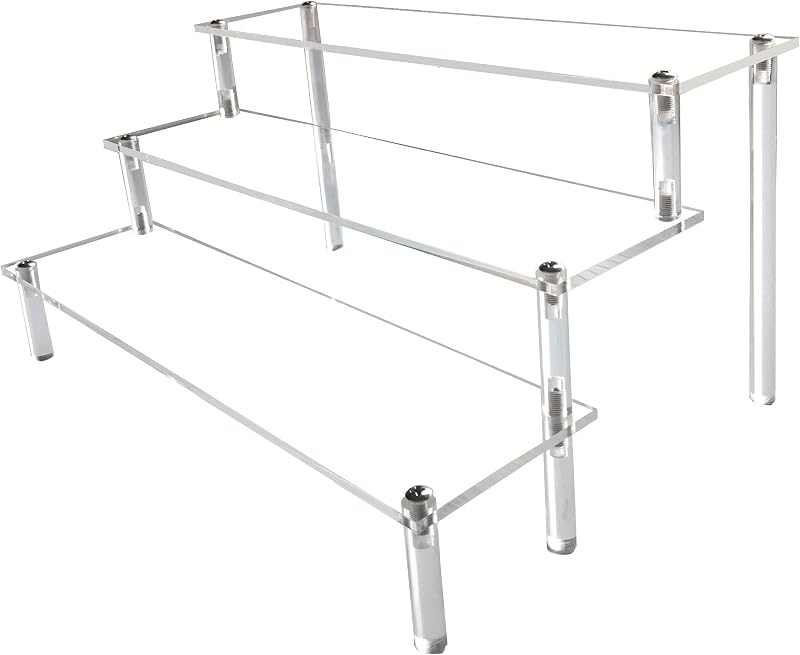 AZEAM Acrylic Riser 3 Tier Clear Display Stand 12in Shelves 2in Height