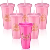 Jingmore Birthday Party Tumblers 24 oz Squad Plastic Tumblers with Lid and Straw for 20th 30th 40th 50th 60th Birthday Decorations Favor for Women Adults(Rose Red, Pink,6 Pcs)