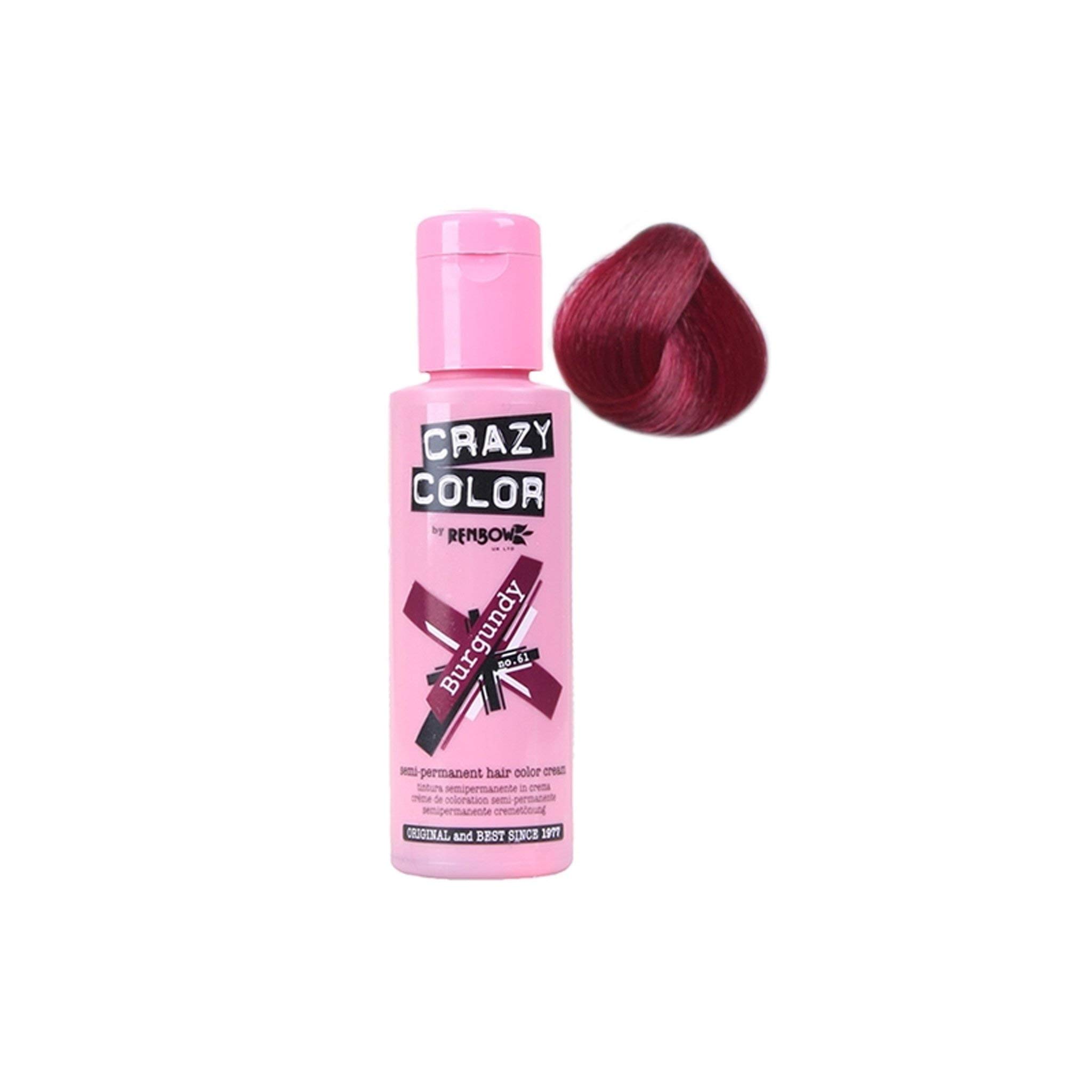 Crazy Color Semi-Permanent Hair Color Cream 4 Bottles of Burgundy 100 ml
