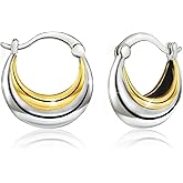 Hoop Earrings for Women Gold Silver Two Tone Earrings Polished Huggie Hoop Earrings Lightweight Chunky Hoops Hypoallergenic Jewelry for Daughter Mom Wife for Birthday Gifts