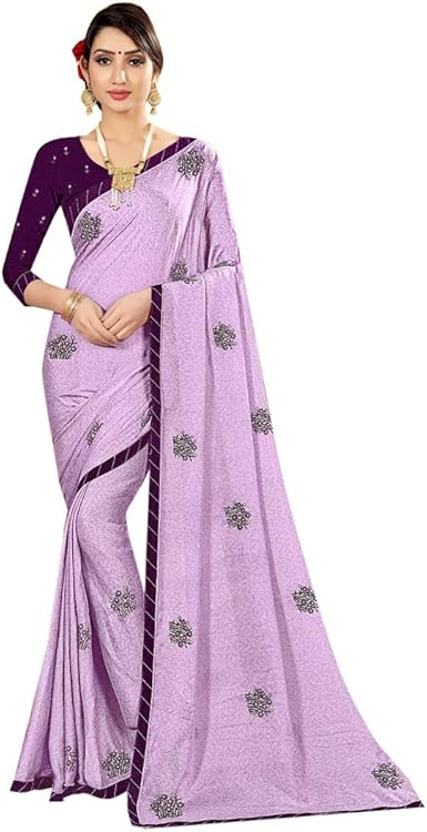 Púrpura Georgette Impreso Saree Casual Mujeres Luz Elegante Sari con