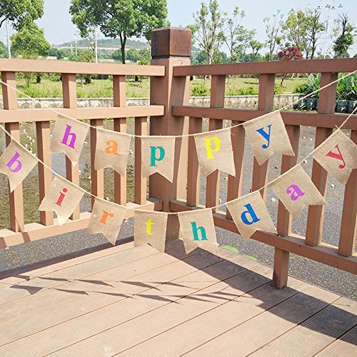 Veewon Happy Birthday Bunting Banner Pennant Flag Garlands Fabric Cloth Flags Shabby Chic Decoration for Birthday Party Decoration