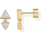 PAVOI 14K Gold Plated Sentimental Dangle Flat Back Earrings for Women | Helix and Cartilage Pearl Cluster Triangle Lotus Pear Marquise Cubic Zirconia Screw Back Earring Pair