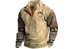Men's Western Casual Jacket Cowboy Bull Head Print Pullover 1/4 Zip Stand Collar Long Sleeve Country Sweatshirts