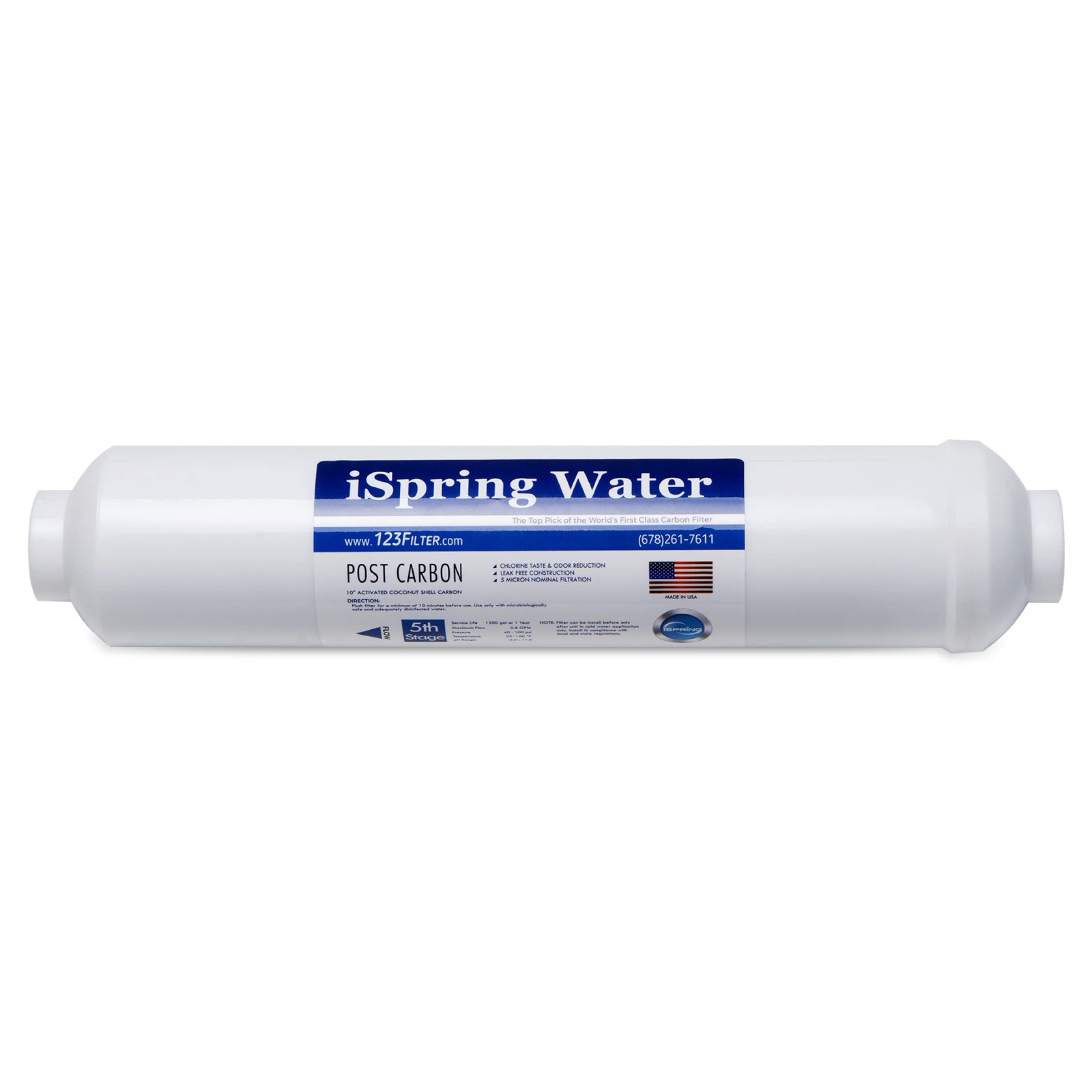 Photo 1 of iSpring FT15US Premium Inline Activated Post Carbon Replacement Water Filter Cartridge with Quick Connect for Under Sink Reverse Osmosis RO System, Made in USA, 1 Count (Pack of 1)