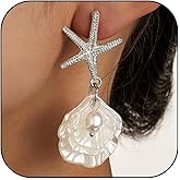 Starfish Earrings for Women Gold Starfish Stud Earrings Dangle Seashell Pearl Ocean Jewelry Beach Summer Outfits Gifts