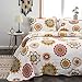 Mohap Quilt Set 3 Pieces Queen Size Bohemian Style for All Season Use Coverlet Set Retro Sunflower Pattern