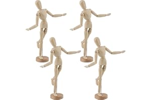 KEILEOHO Wooden Mannequin Figure, 4 PCS 13 Inch Wooden Art Human Mannequin Model, Articulated Drawing Manikin, Schima superba