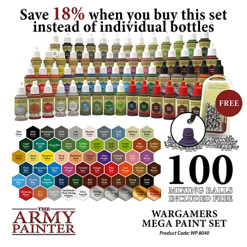 The Army Painter Paint Set Miniature Painting Kit With 100 Rustproof Mixing Balls & 60