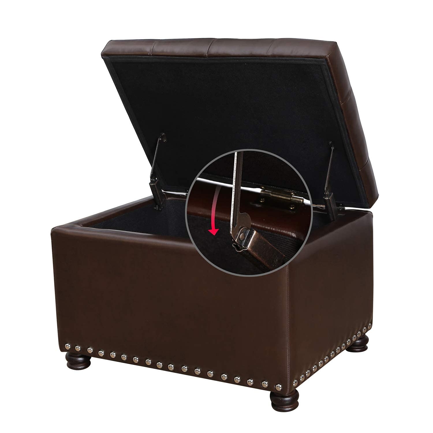 Joveco Leather Storage Ottoman Bench Rectangle 24 Inch Foot Rest Ottomans Stool for Living Room Bedroom(Brown) - Image 4