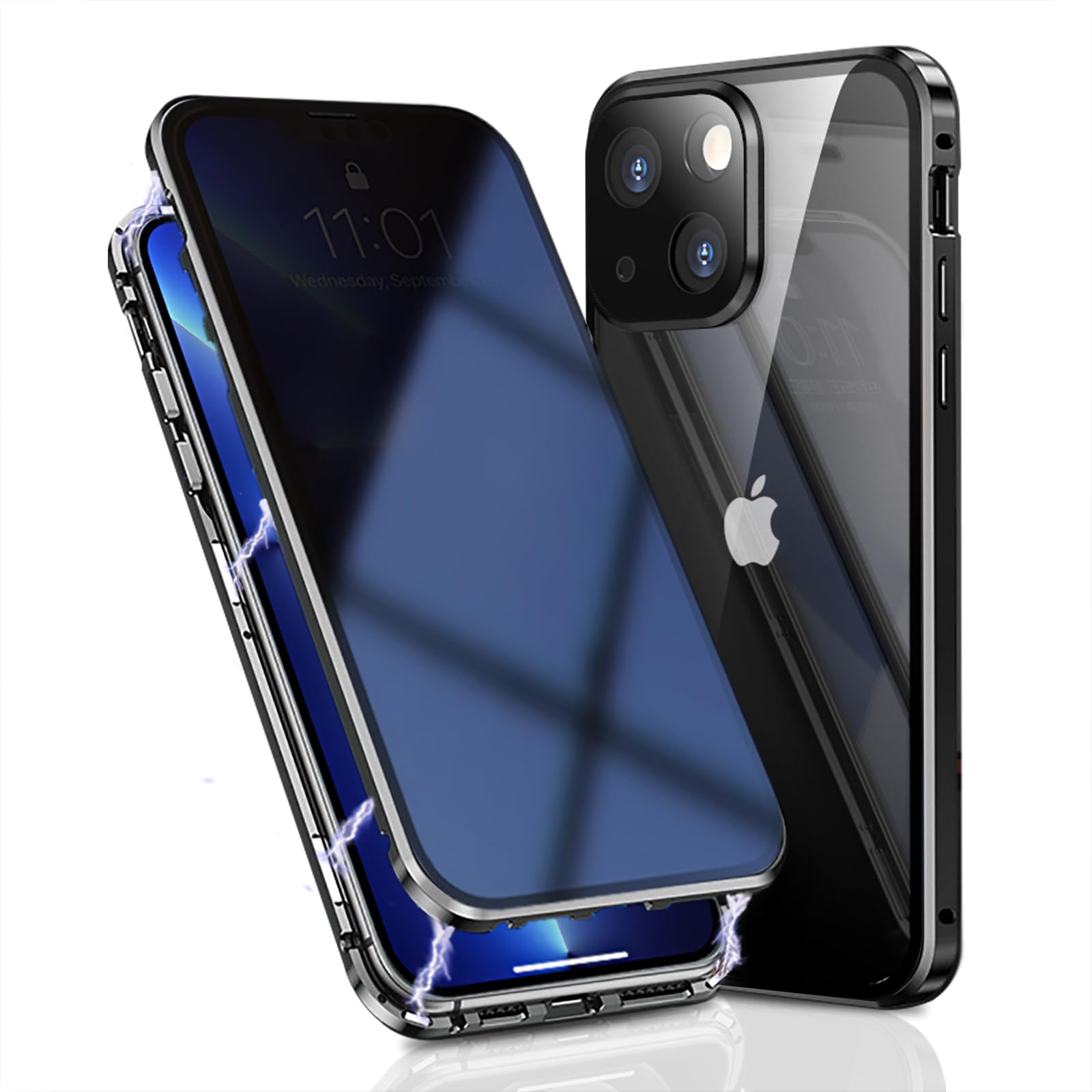 OMGZONE Privacy Case for iPhone 15 Plus Magnetic Cover,Screen Protector built-in Anti-peep Tempered Glass Full Cover with Camera Protector,360 Degree Metal Bumper Case for iPhone 15 Plus,Black — image 1