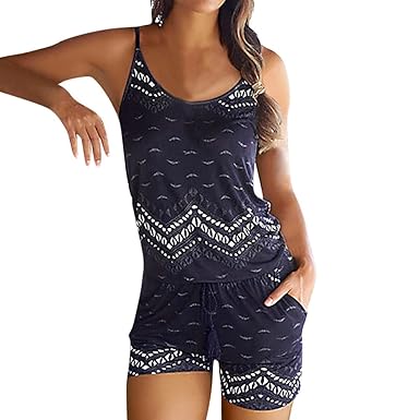 VJGOAL Damen Overall Sommer Mode Böhmen Drucken Quaste Sling Overall Urlaub Strap Mini Spielanzug Shorts Jumpsuit Beach Dress