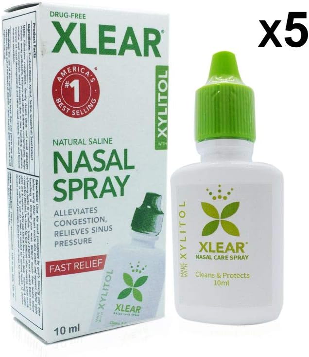 Xlear Inc Adult Natural Saline Nasal Spray for Sinus and Allergy (10 ml) -5 Pack