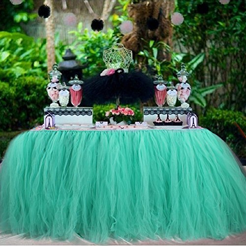 Aytai TUTU Table Skirt Tulle Tableware Handmade Table Cloth Skirting Romantic for Wedding Christmas Party Baby Shower Birthday Cake Table Girl Princess Deco (1, Mint Green)