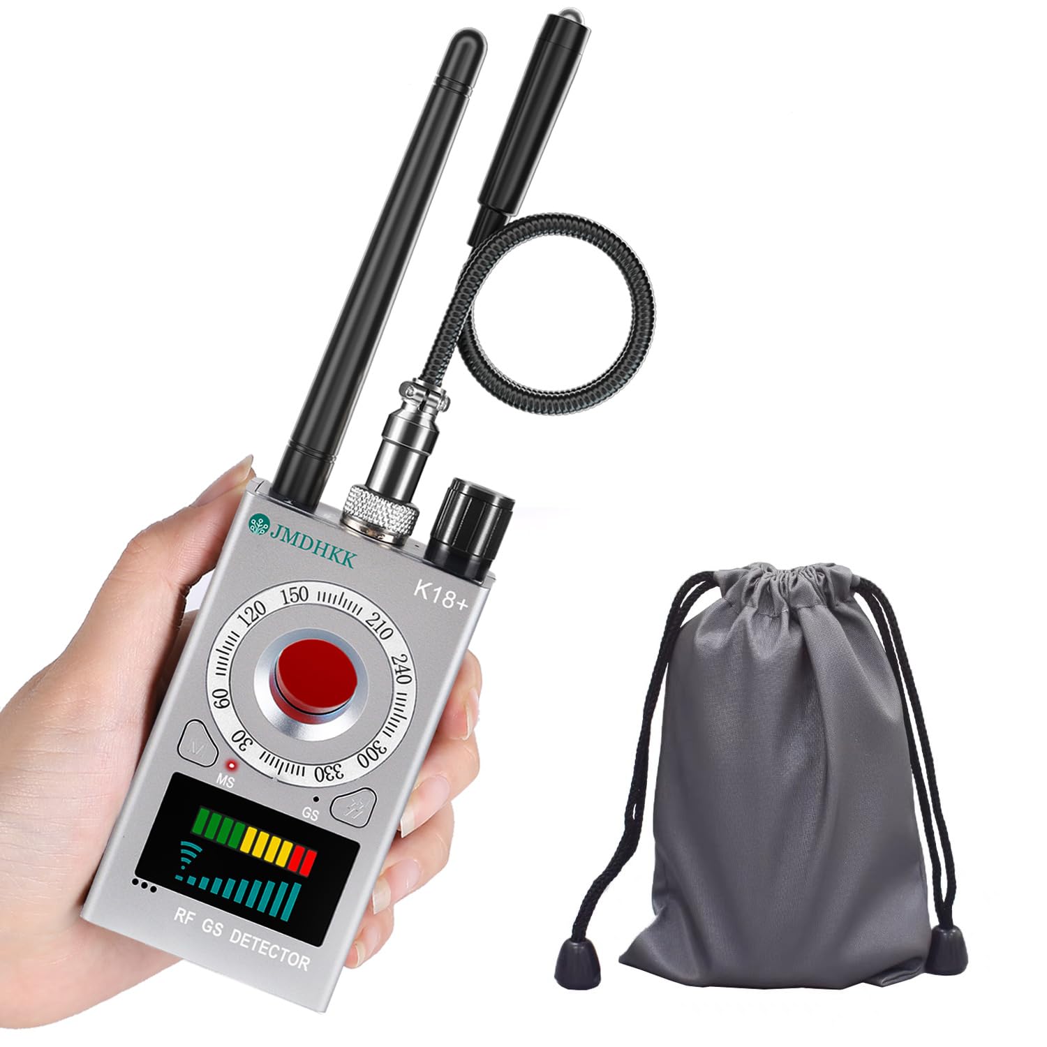 JMDHKK K18+ Hidden Camera Detector, Spy Camera Finder, Bug Detector, Magnetic Field Detector, Listening Device Detector – Privacy Protection Tool for Home, Office, Hotel, and Travel Security(Silver)