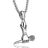 Fusamk Hip Hop Music Titanium Steel Microphone Tag Pendant 24" Chain Necklace