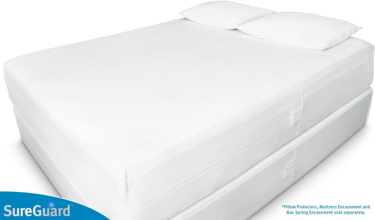 Set of 2 Queen Size SureGuard Pillow Protectors - 100% Waterproof, Bed Bug Proof, Hypoallergenic - Premium Zippered Cotton Terry Covers - 10 Year Warranty: Home & Kitchen