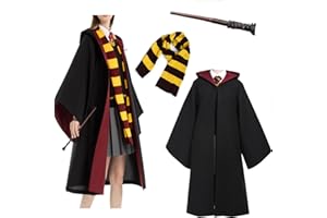 Utaomld Magician Robe with Scarf Spell Wand, Wizard Cloak Halloween Christmas Witches Carnival Costumes Teens Adult Cape