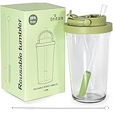 sweet grain Reusable Boba Cup - 24oz Tritan Boba tumbler with Lid and Straw, BPA Free Leakproof Bubble/Boba Tea Cup with Carry Handle for Ice Coffee Smoothies - Matcha Green