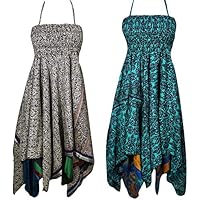 Mogul Interior Lot Of 2 Angel Womens Halter Dress Handkerchief Hem Two Layer Beach Summer Dresses S/M
