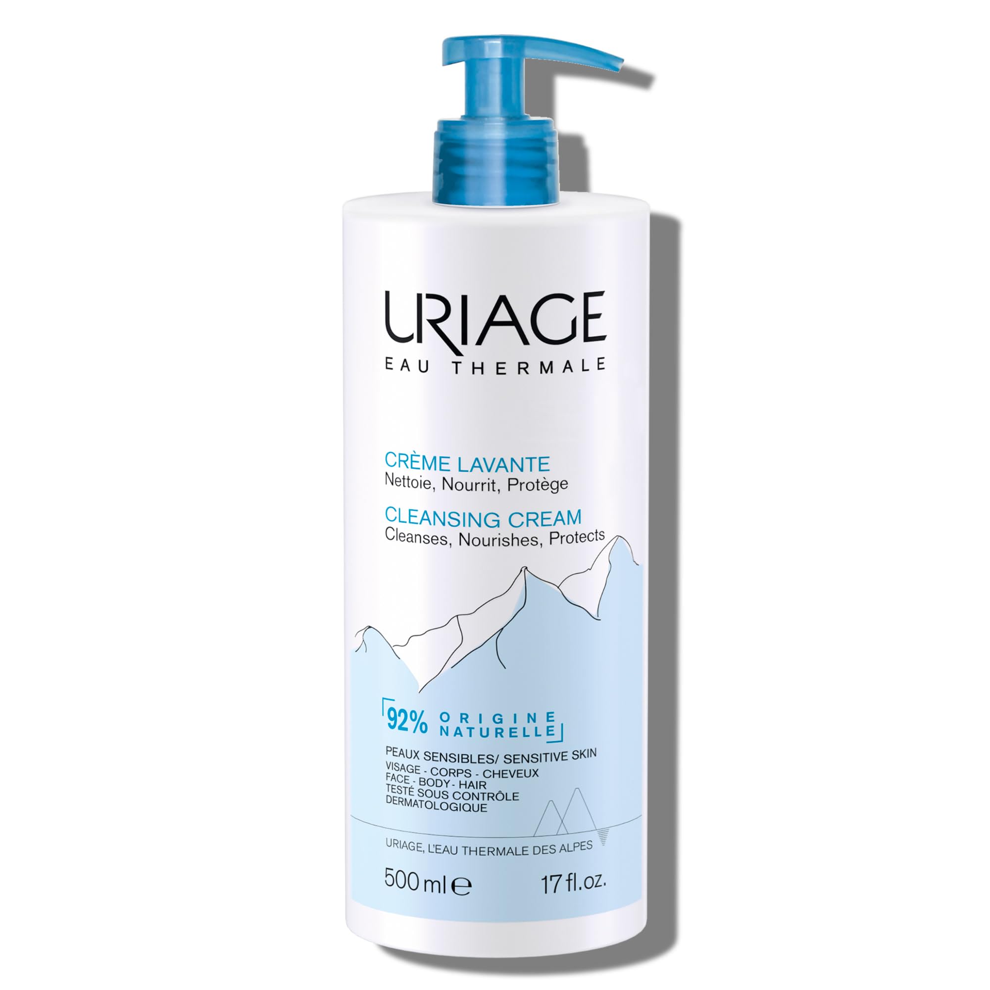Uriage Cleansing Cream 500ml - Moisturizing Body Cleanser with Shea Butter - 2-in-1 Cleansing & Nourishing - Face, Body & Hair - 92% Natural Origin, Paraben & Soap-Free - Physiological pH
